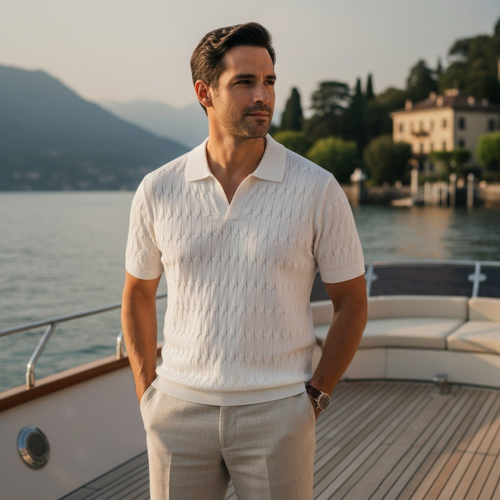 Jacquard Polo Shirt - White - Angled Shot