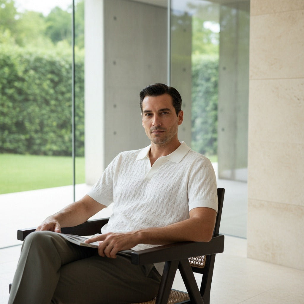 Jacquard Polo Shirt - White - Side Profile