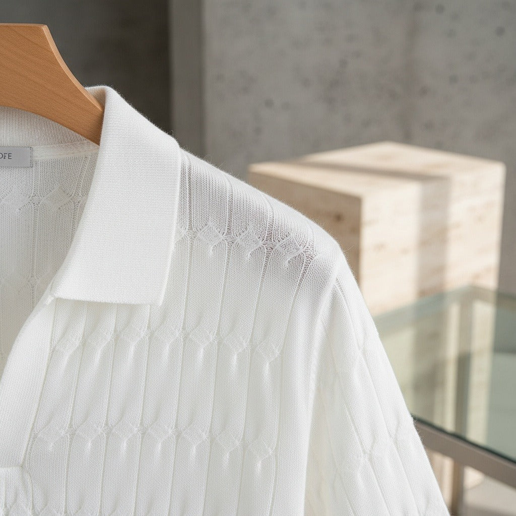 Jacquard Polo Shirt - White - Back View