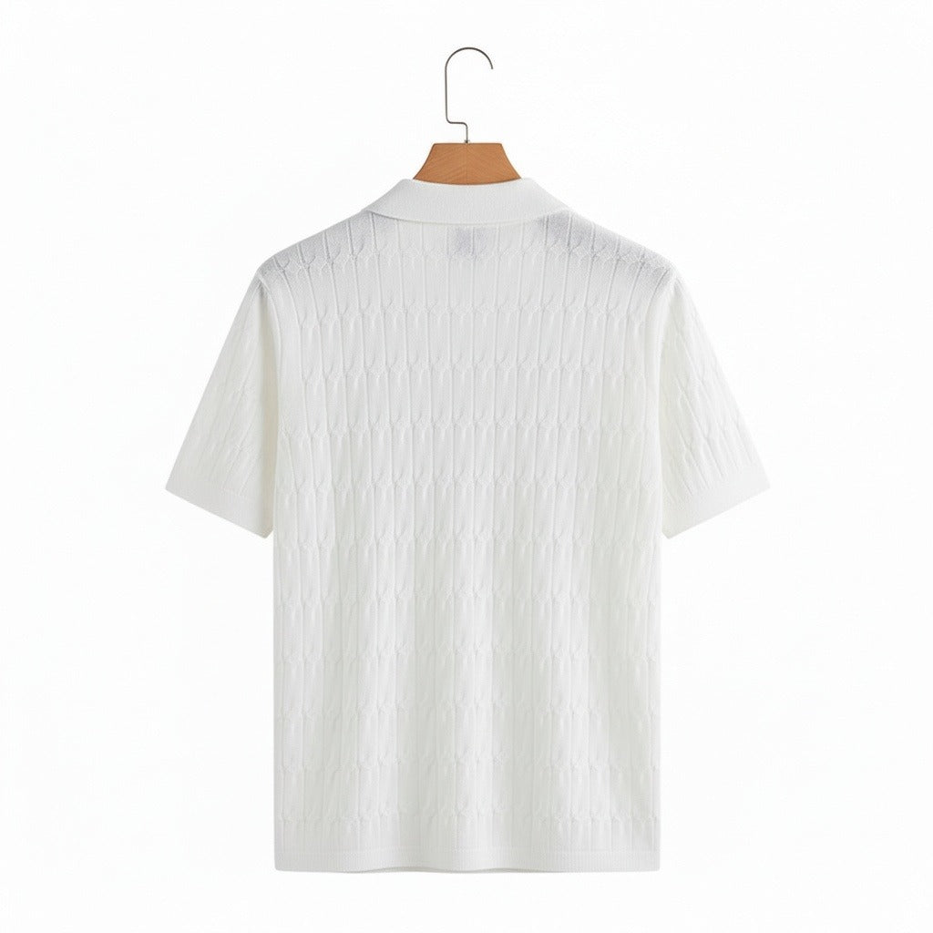 Jacquard Polo Shirt - White - Fabric Detail