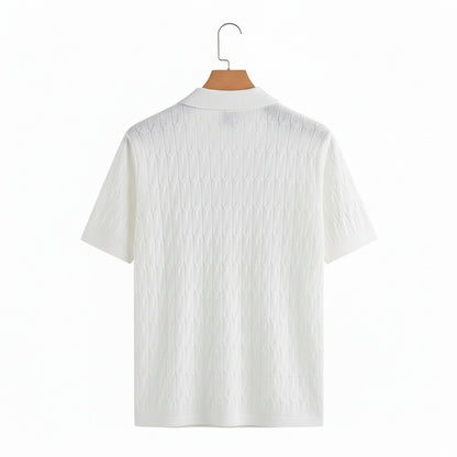 Jacquard Polo Shirt - White - Fabric Detail