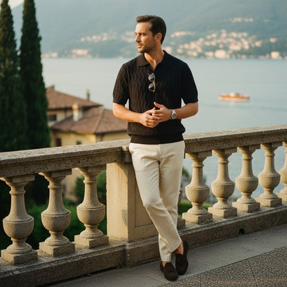 Jacquard Polo Shirt - Black - Angled Shot