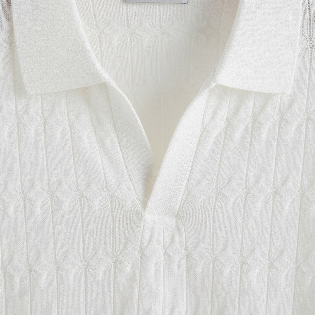 Jacquard Polo Shirt - White - Texture Close Up