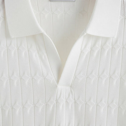 Jacquard Polo Shirt - White - Texture Close Up
