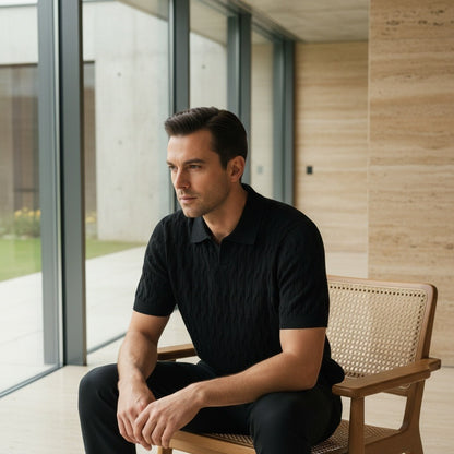 Jacquard Polo Shirt - Black - Side Profile