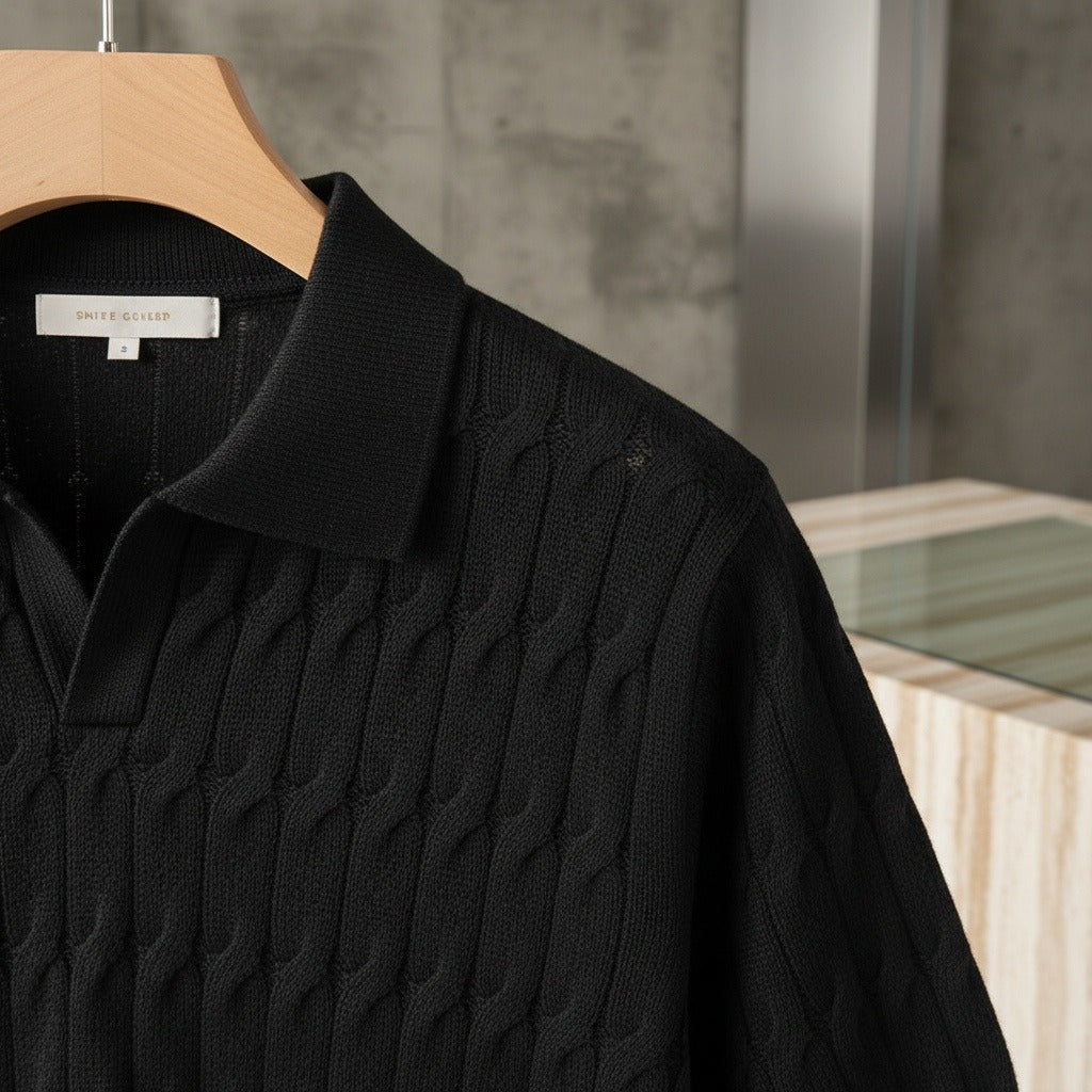 Jacquard Polo Shirt - Black - Back View