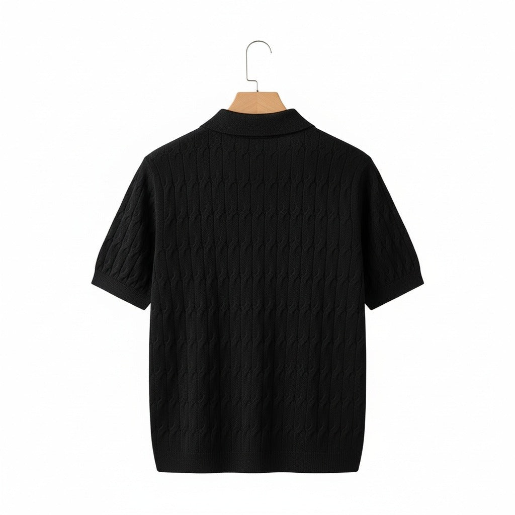 Jacquard Polo Shirt - Black - Fabric Detail