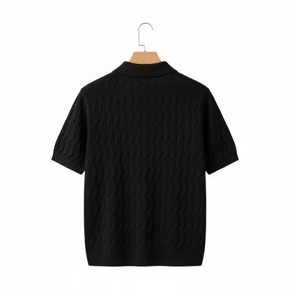 Jacquard Polo Shirt - Black - Fabric Detail