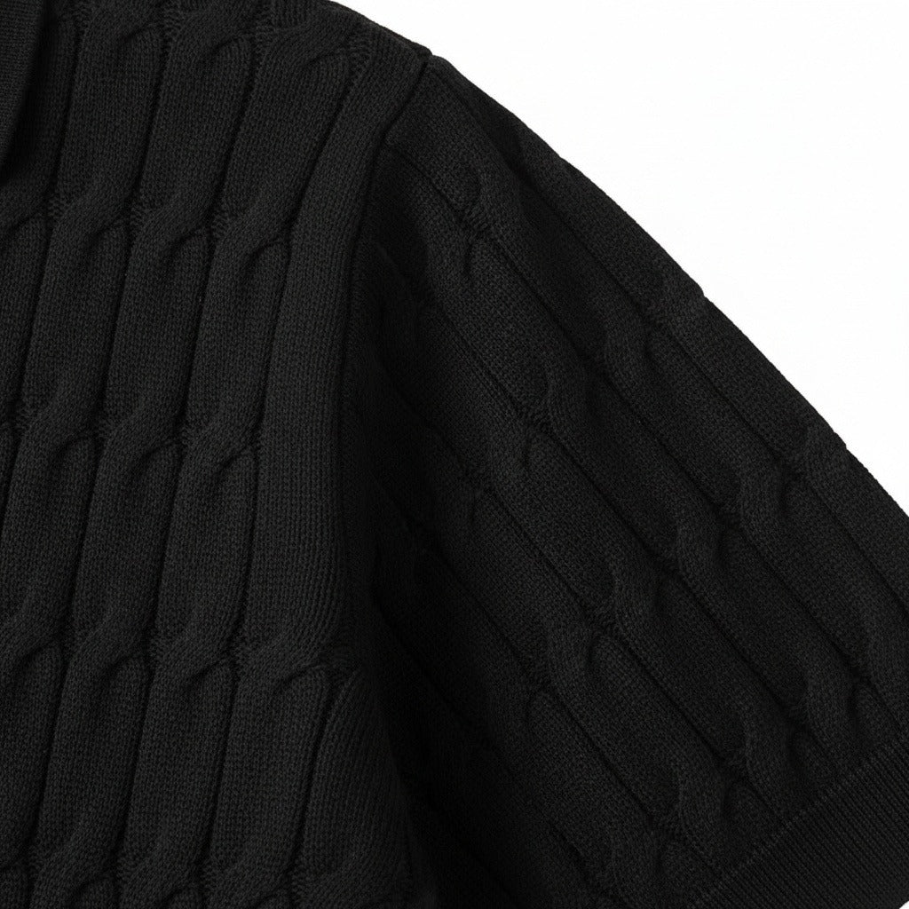 Jacquard Polo Shirt - Black - Texture Close Up