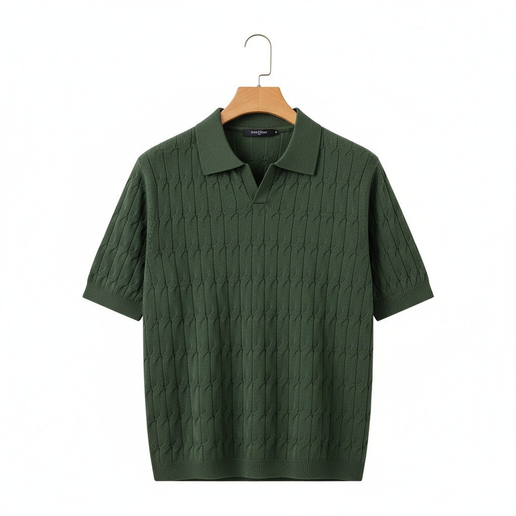 Jacquard Polo Shirt - Forest Green - Front View