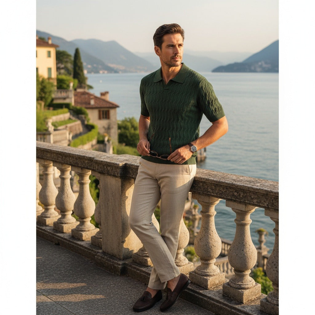 Jacquard Polo Shirt - Forest Green - Angled Shot