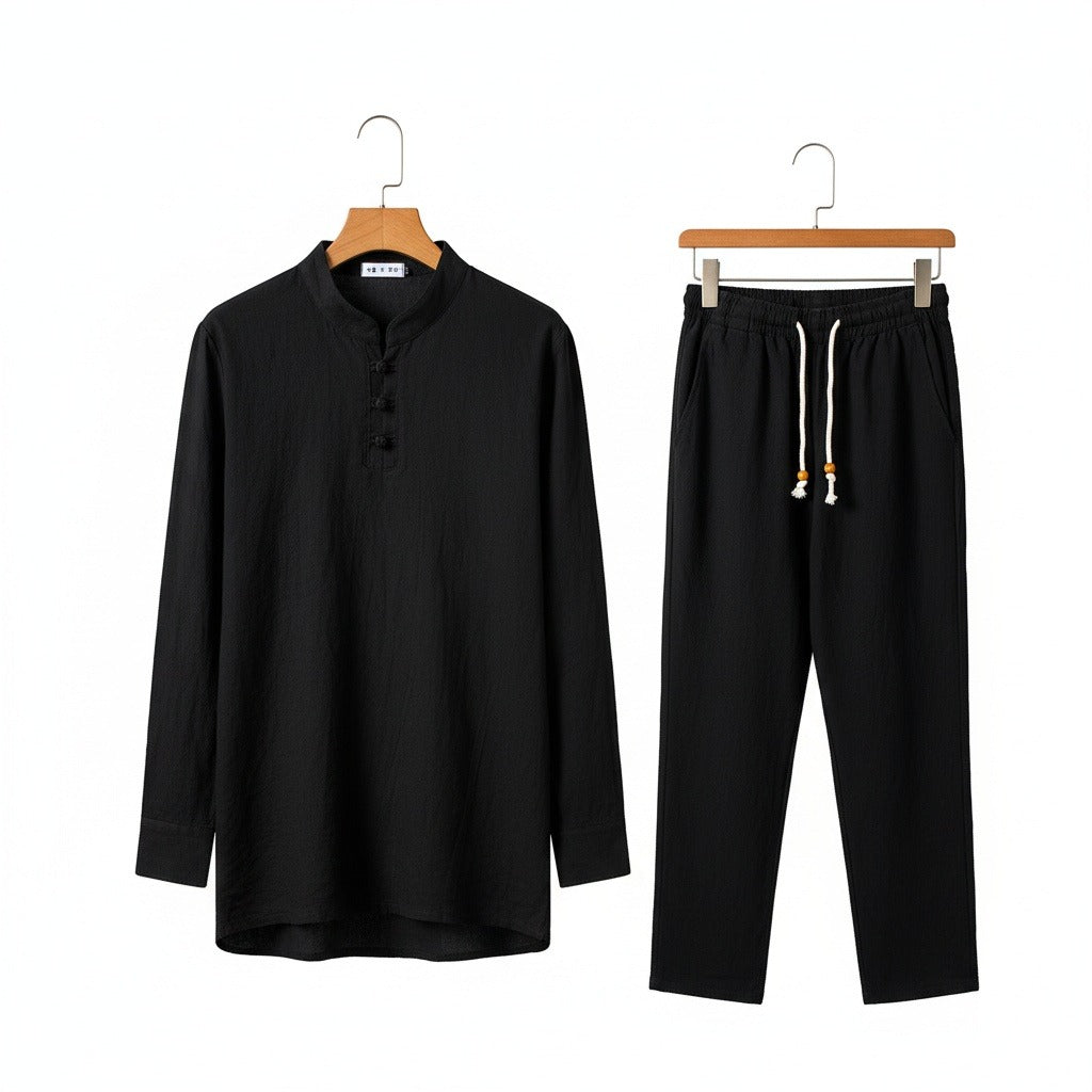 Linen Shorts and Top Set - Black - Front View