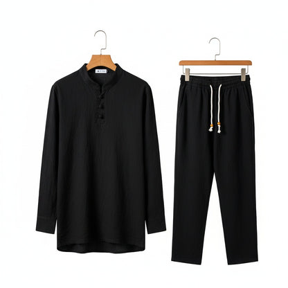 Linen Shorts and Top Set - Black - Front View