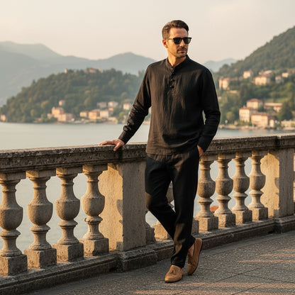 Linen Shorts and Top Set - Black - Angled Shot