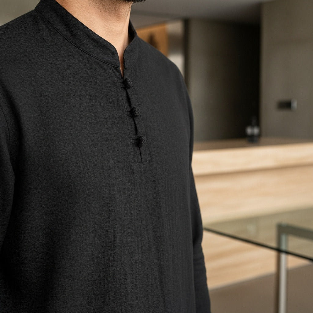 Linen Shorts and Top Set - Black - Back View