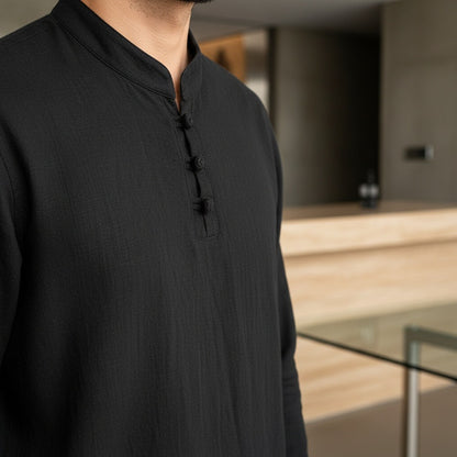 Linen Shorts and Top Set - Black - Back View