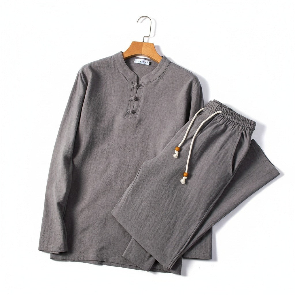 Linen Shorts and Top Set - Charcoal Gray - Front View