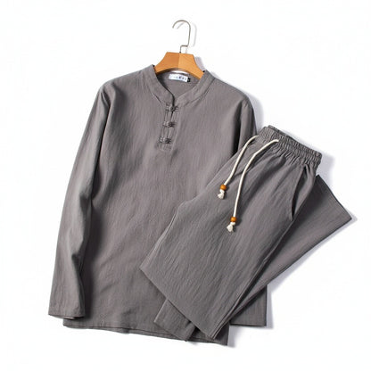 Linen Shorts and Top Set - Charcoal Gray - Front View