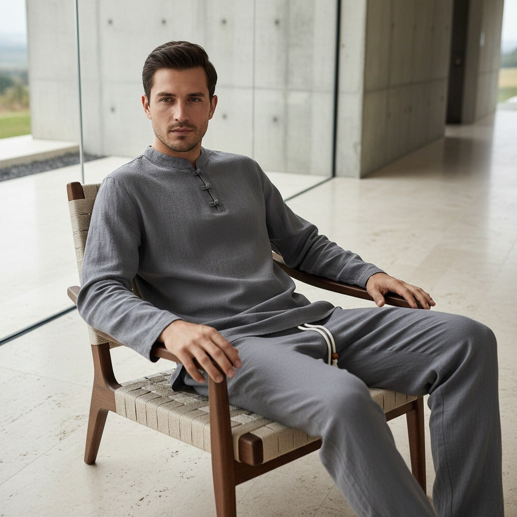 Linen Shorts and Top Set - Charcoal Gray - Side Profile