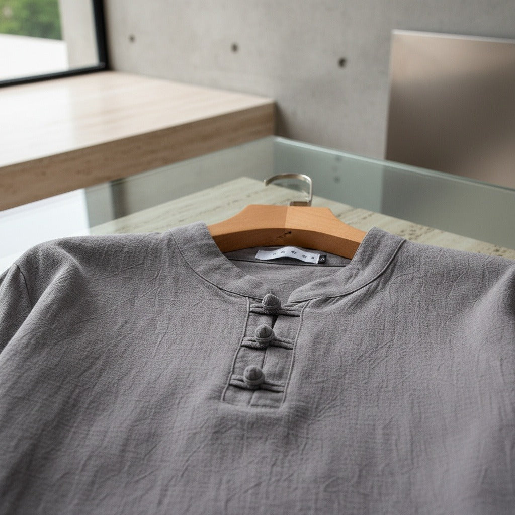 Linen Shorts and Top Set - Charcoal Gray - Back View