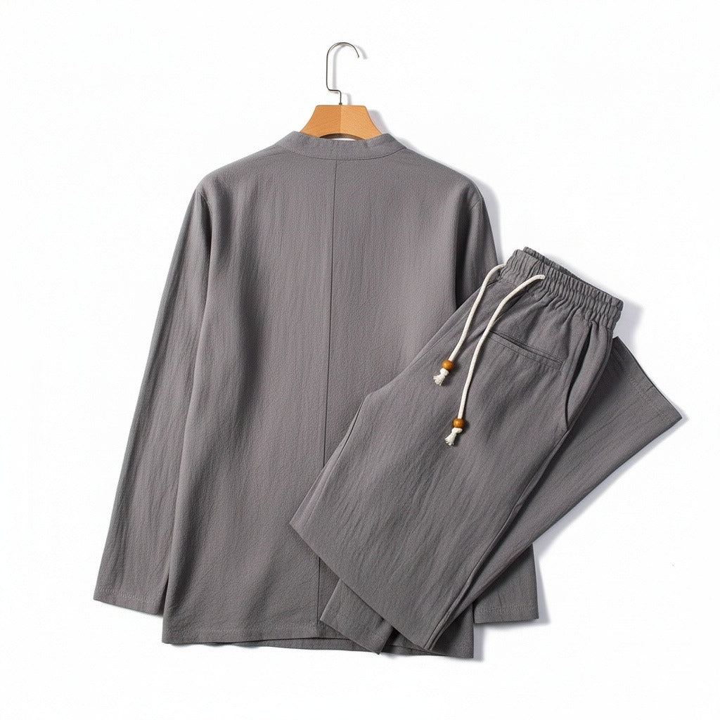 Linen Shorts and Top Set - Charcoal Gray - Fabric Detail