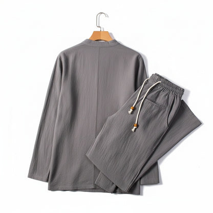 Linen Shorts and Top Set - Charcoal Gray - Fabric Detail