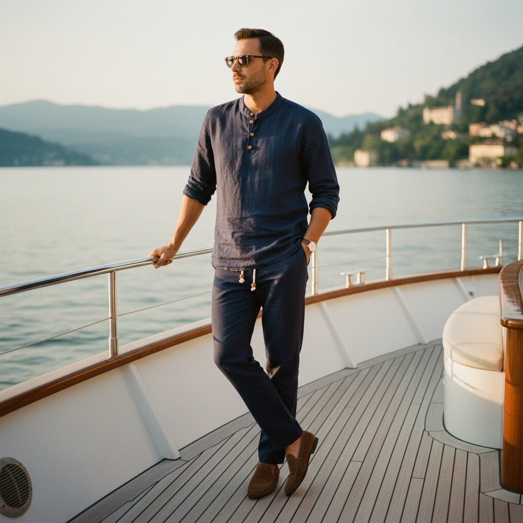 Linen Shorts and Top Set - Indigo Chambray - Angled Shot