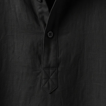 Linen T Shirt Long Sleeve - Black - Texture Close Up