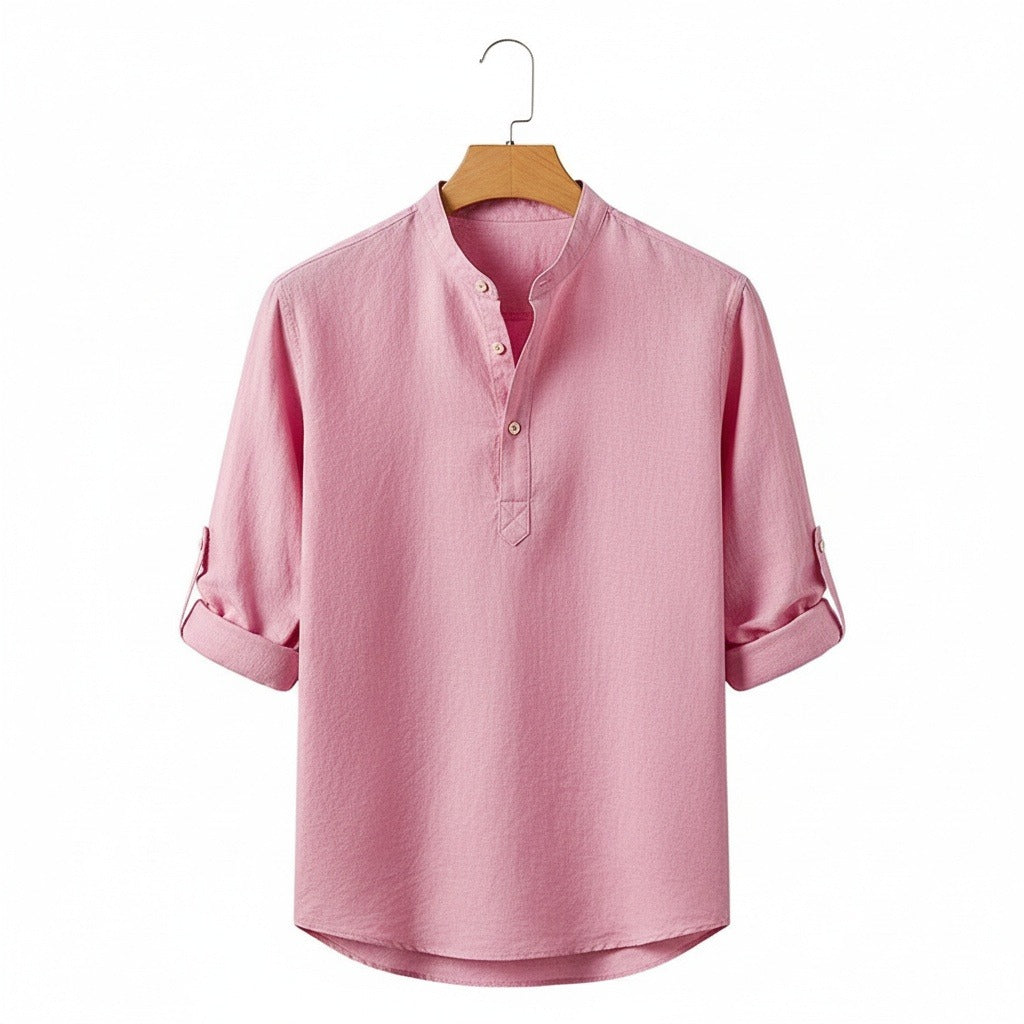 Linen T Shirt Long Sleeve - Rosewood - Front View