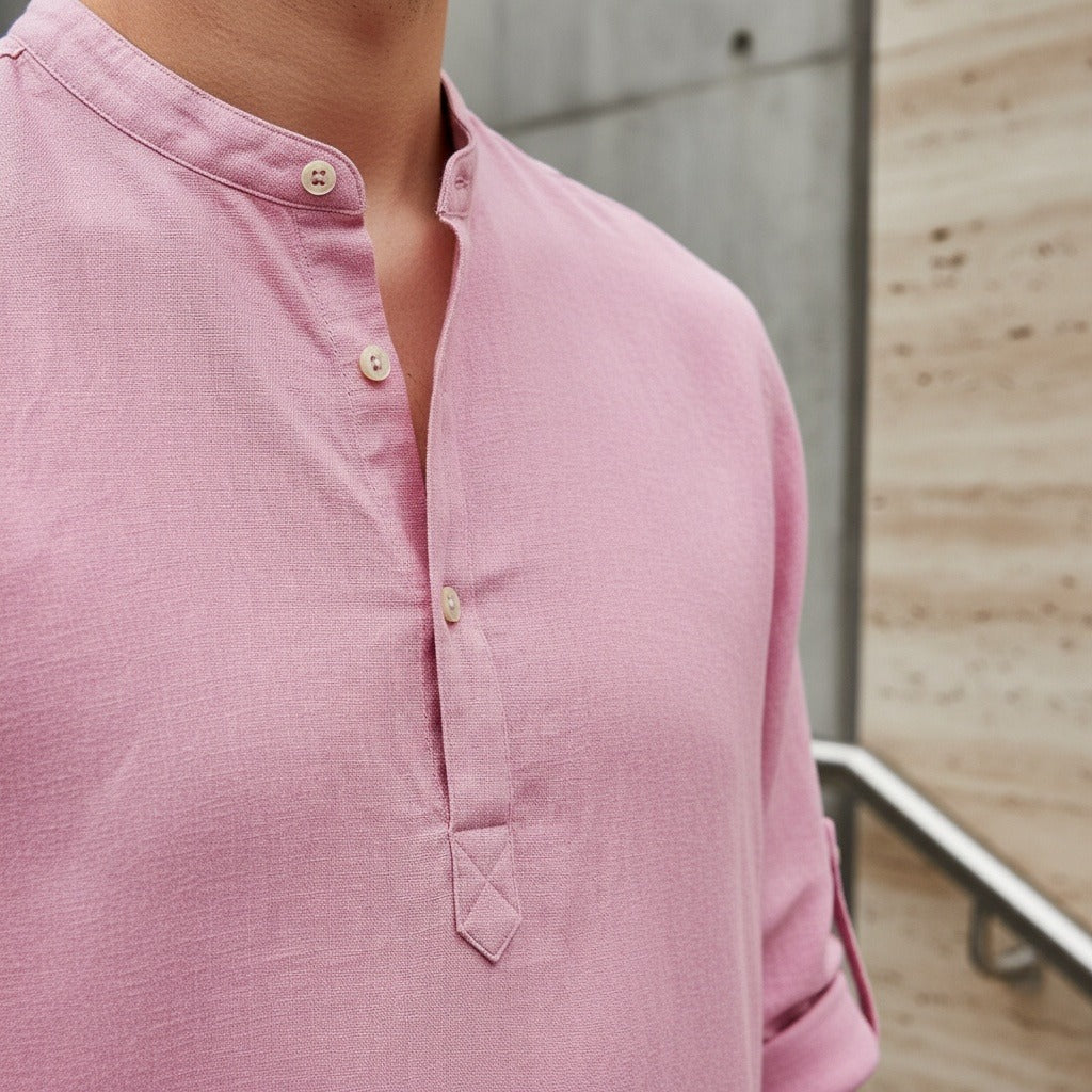 Linen T Shirt Long Sleeve - Rosewood - Back View