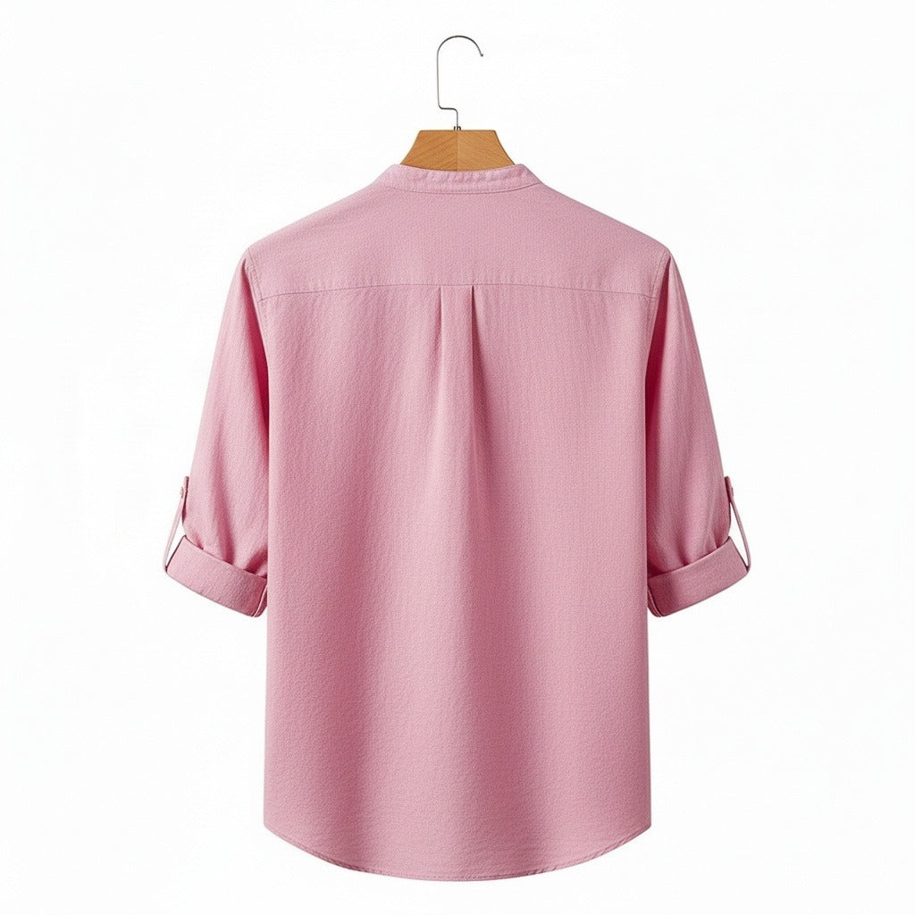 Linen T Shirt Long Sleeve - Rosewood - Fabric Detail