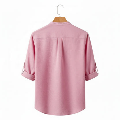 Linen T Shirt Long Sleeve - Rosewood - Fabric Detail