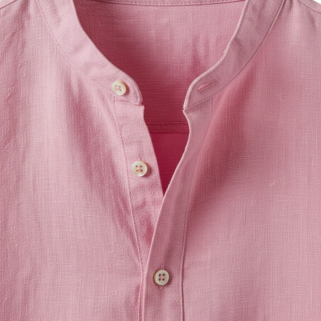 Linen T Shirt Long Sleeve - Rosewood - Texture Close Up