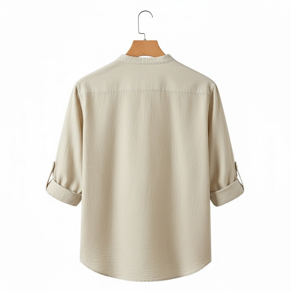Linen T Shirt Long Sleeve - Oatmeal - Fabric Detail