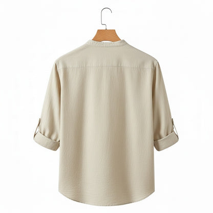Linen T Shirt Long Sleeve - Oatmeal - Fabric Detail