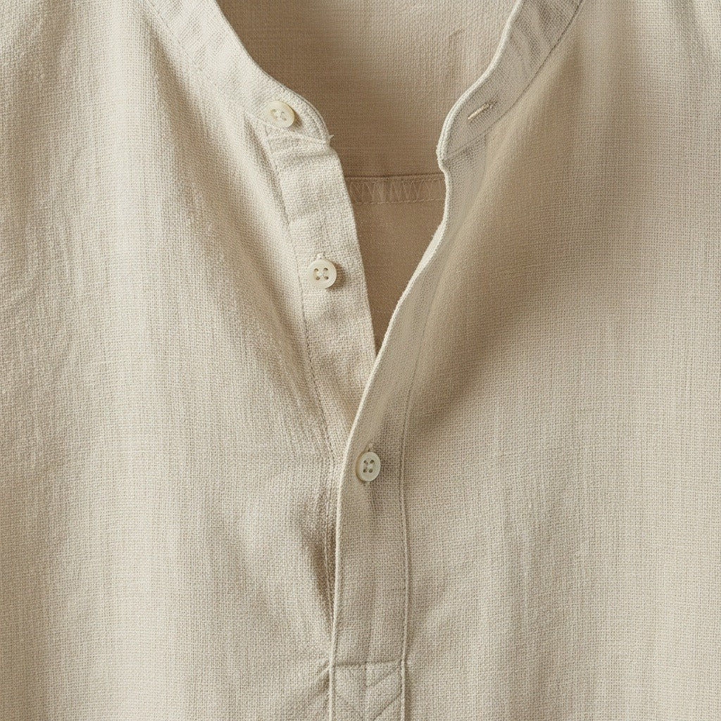 Linen T Shirt Long Sleeve - Oatmeal - Texture Close Up