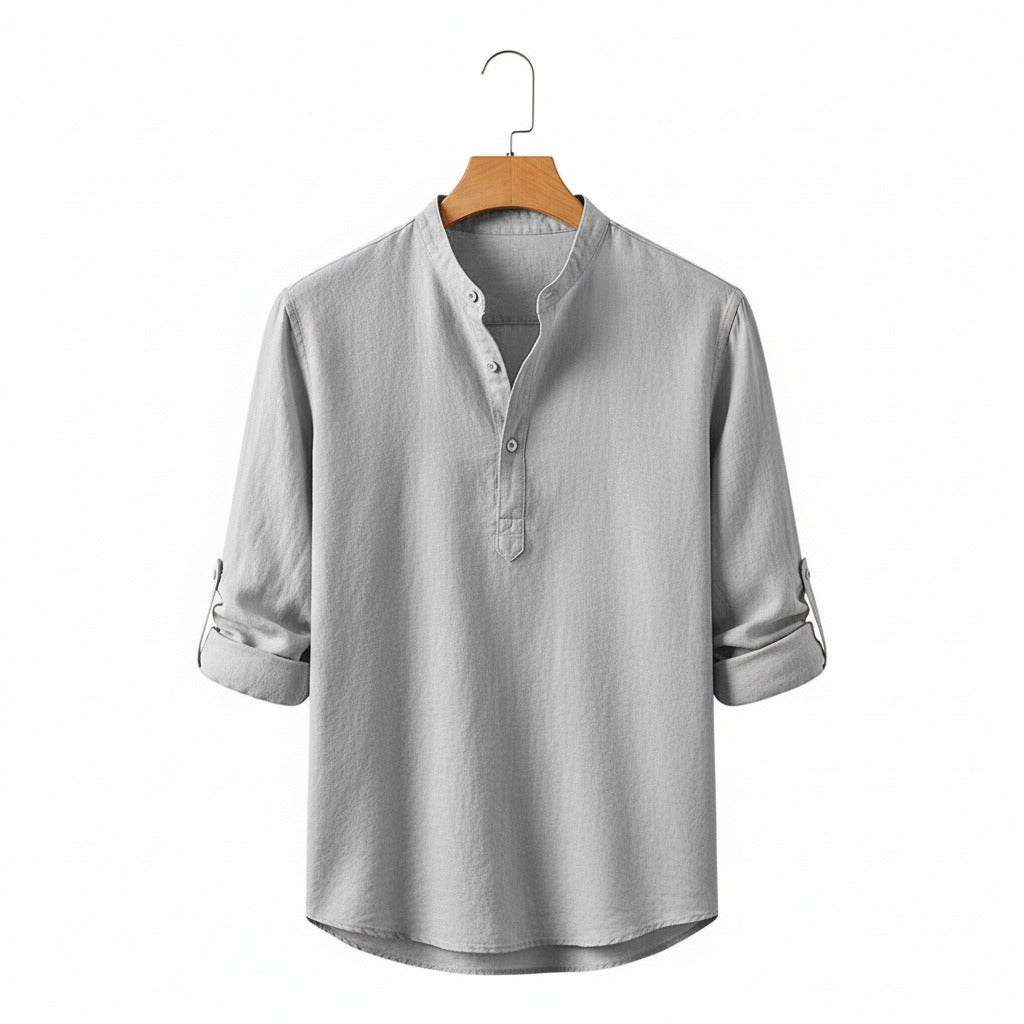 Linen T Shirt Long Sleeve - Slate Grey - Front View