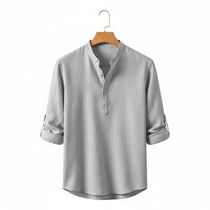 Linen T Shirt Long Sleeve - Slate Grey - Front View