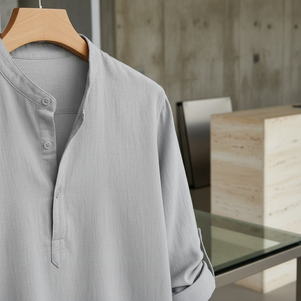 Linen T Shirt Long Sleeve - Slate Grey - Back View