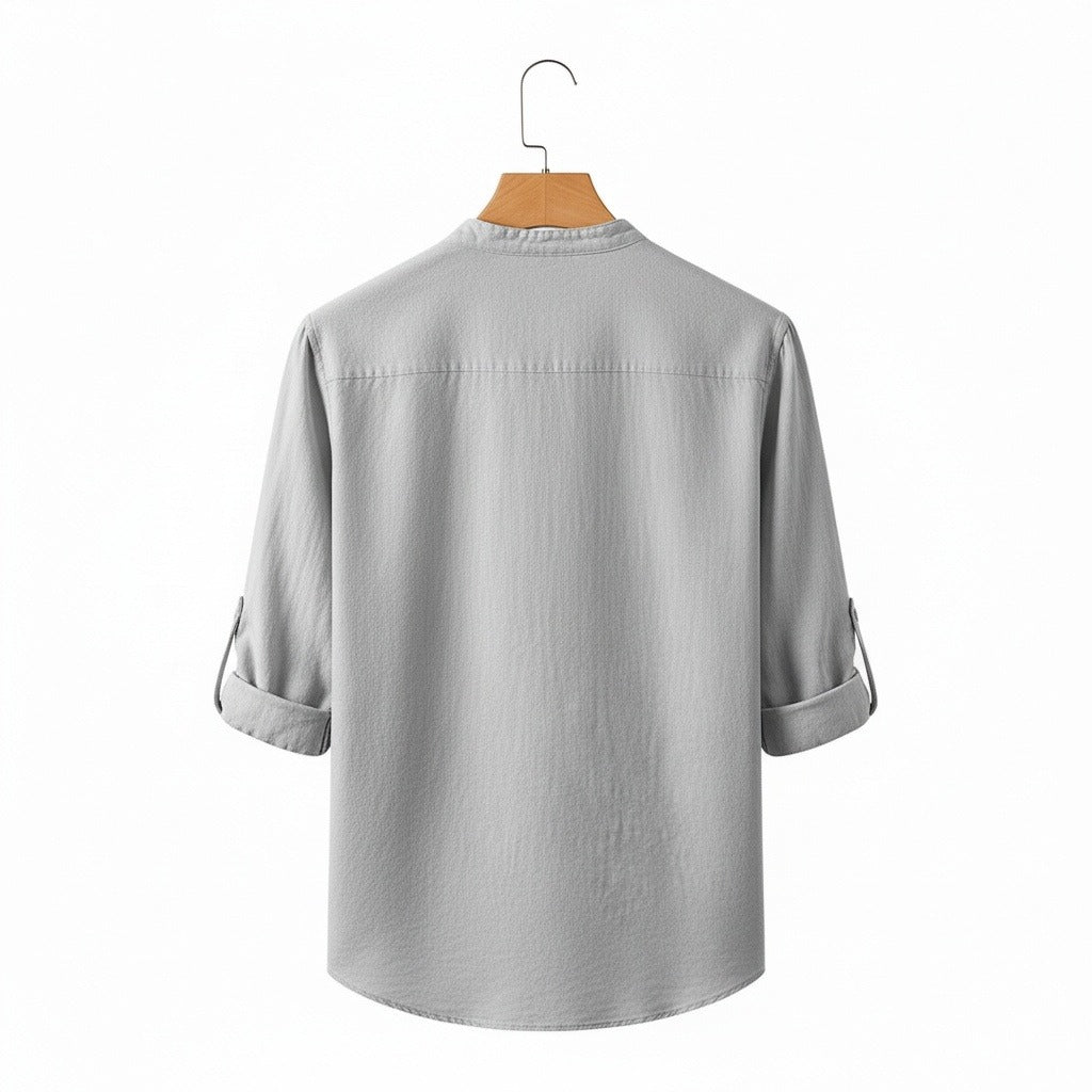 Linen T Shirt Long Sleeve - Slate Grey - Fabric Detail