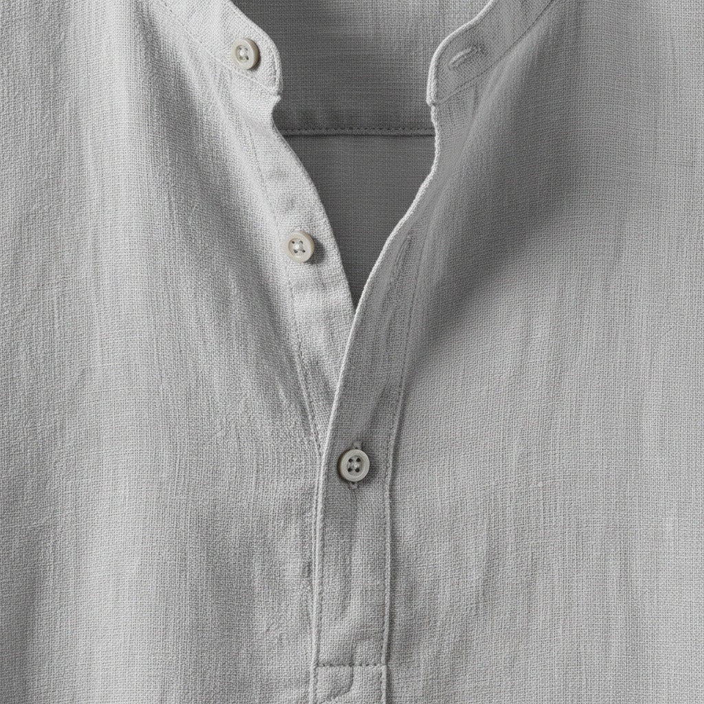 Linen T Shirt Long Sleeve - Slate Grey - Texture Close Up