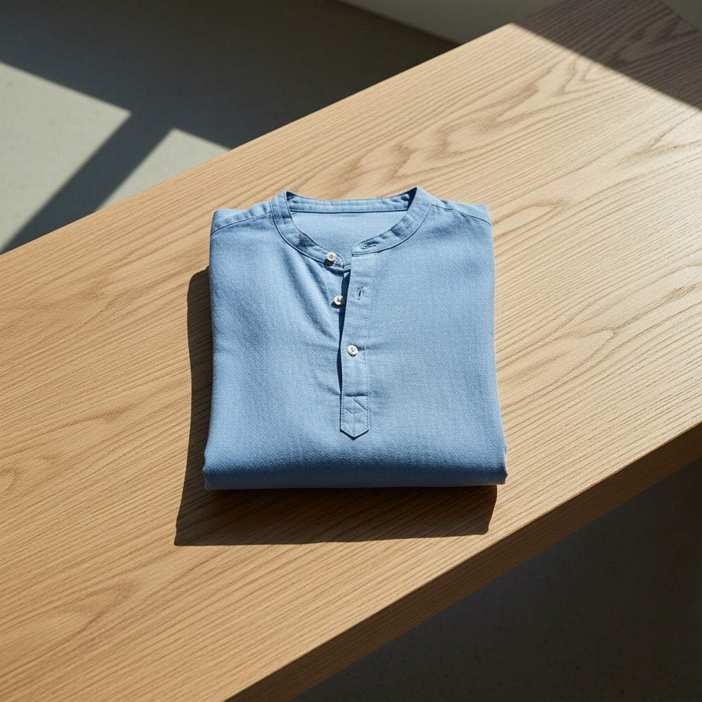 Linen T Shirt Long Sleeve - Denim Blue - Lifestyle Inspiration