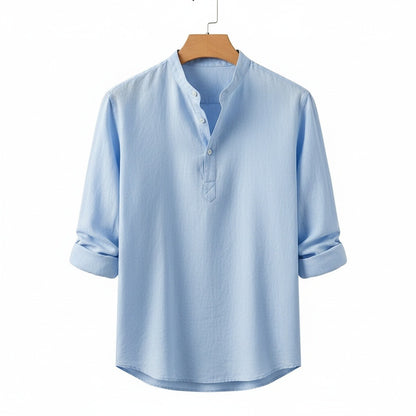 Linen T Shirt Long Sleeve - Sky Blue - Front View