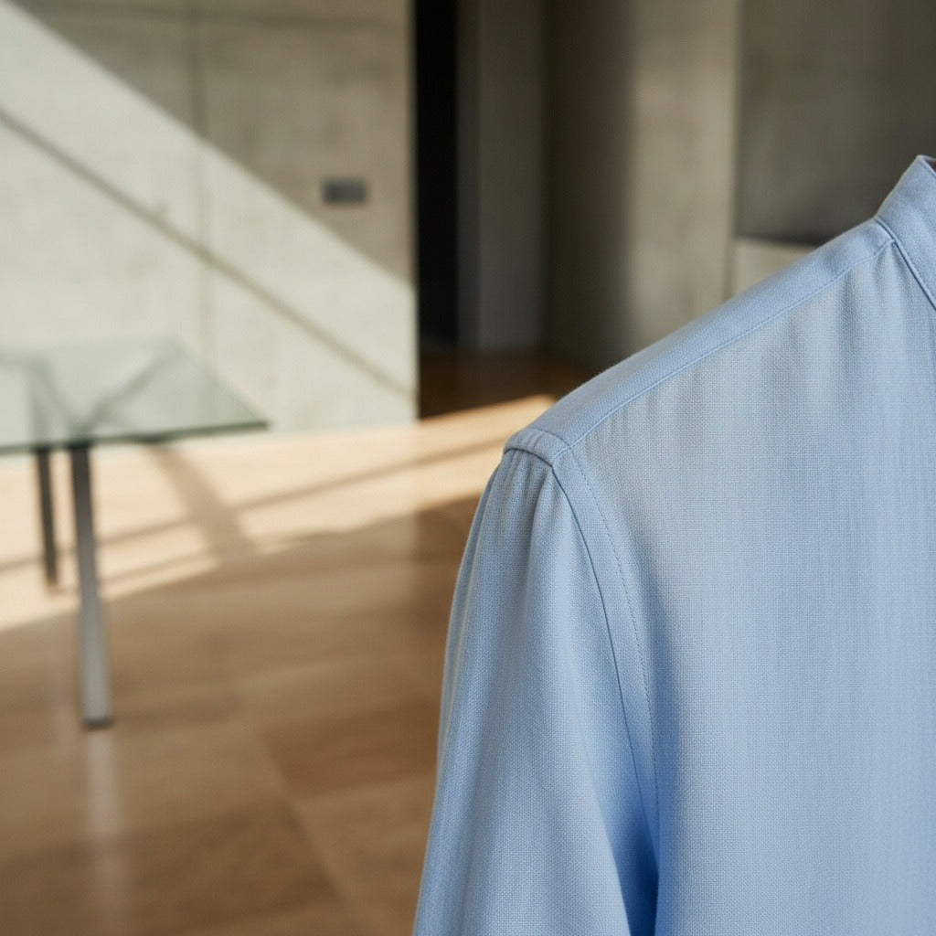 Linen T Shirt Long Sleeve - Sky Blue - Back View
