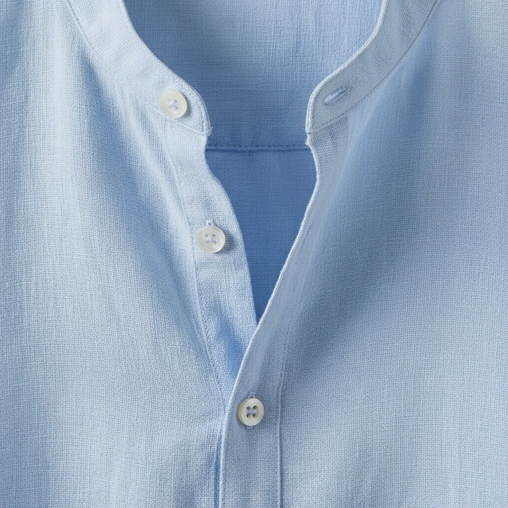Linen T Shirt Long Sleeve - Sky Blue - Texture Close Up