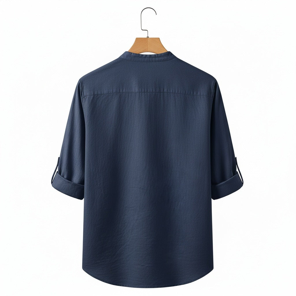 Linen T Shirt Long Sleeve - Admiral Blue - Fabric Detail