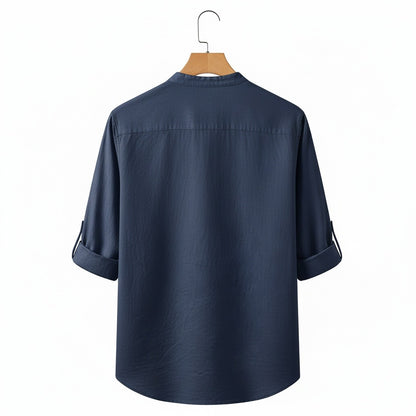 Linen T Shirt Long Sleeve - Admiral Blue - Fabric Detail