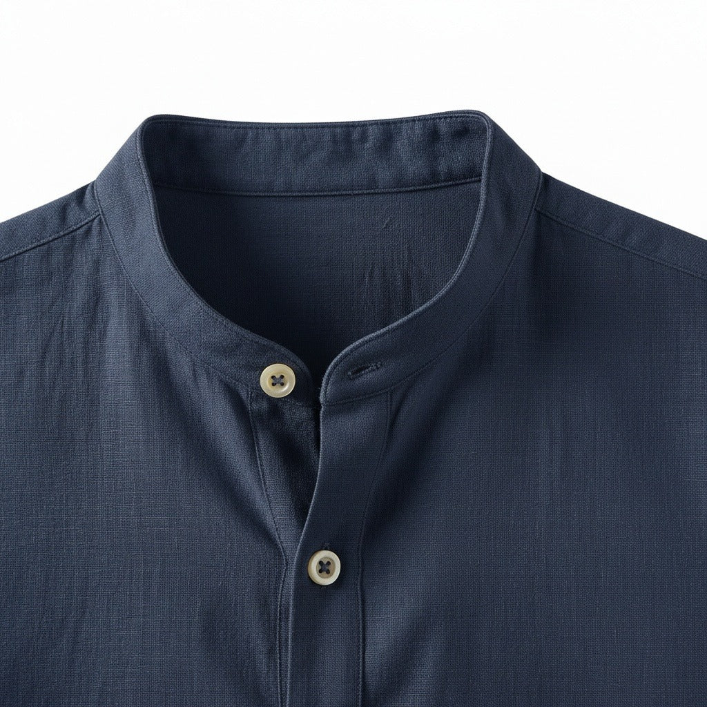 Linen T Shirt Long Sleeve - Admiral Blue - Texture Close Up