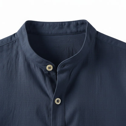 Linen T Shirt Long Sleeve - Admiral Blue - Texture Close Up