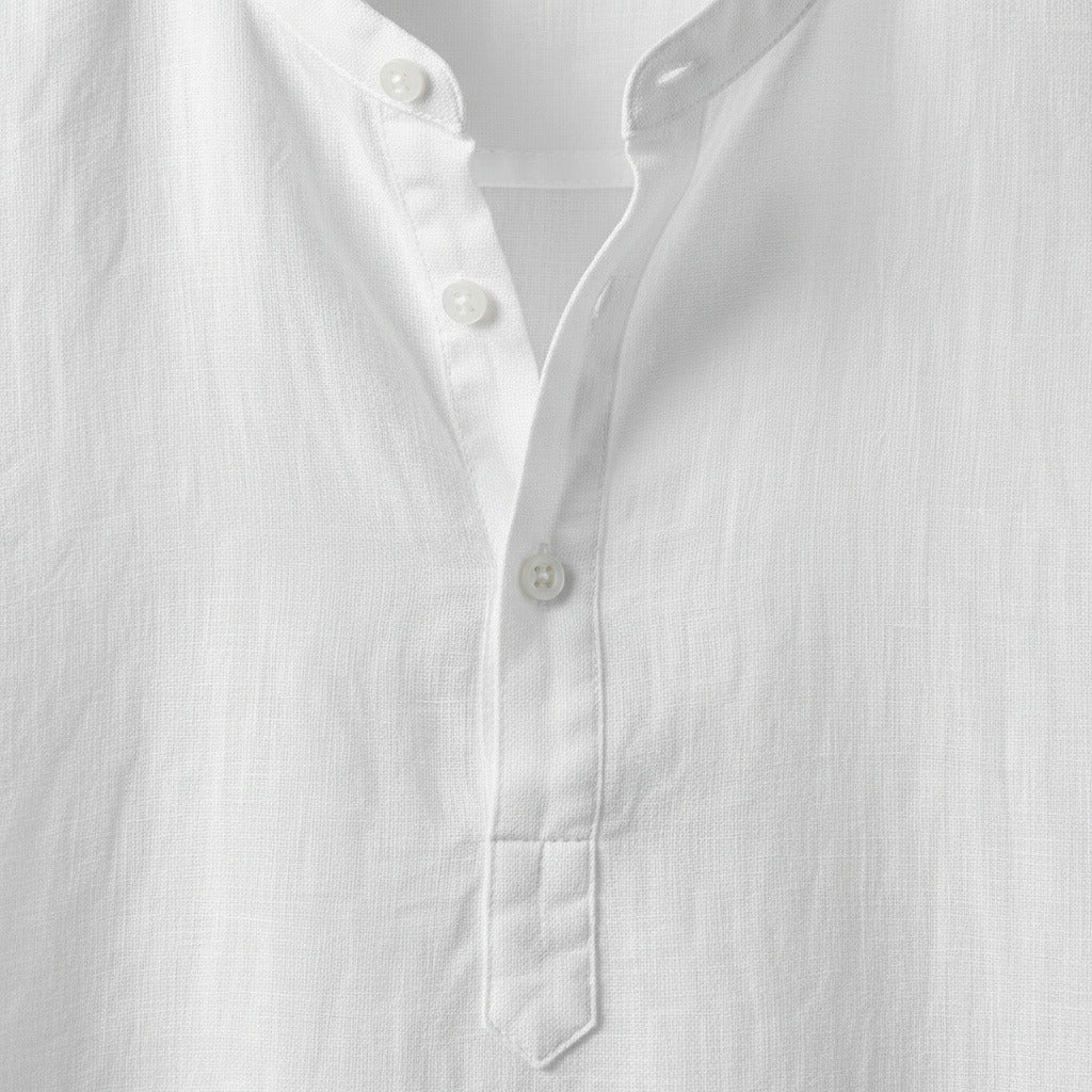 Linen T Shirt Long Sleeve - White - Texture Close Up